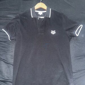 Kenzo Black Polo Shirt with White Accents